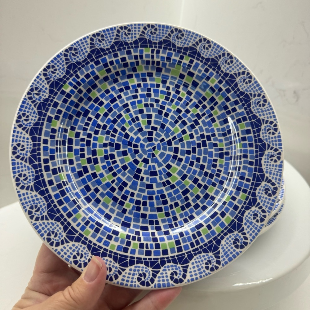 Pier 1 Summerlin Plates Mediterranean Mosiac Blue Green 7 ⅝" Set of 3